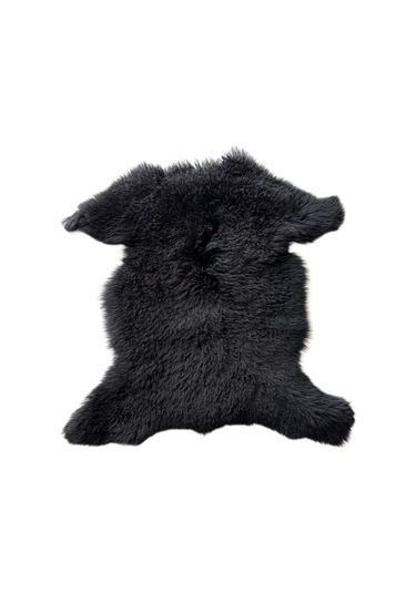 Gerçek Uzun Kıvırcık Tüylü Koyun Postu Siyah
