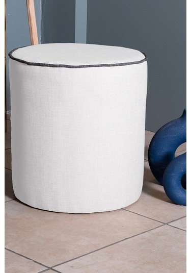 VALERİA BEYAZ KETEN KUMAŞ YUVARLAK PUFF &BENCH&KOLTUK&TABURE&POFUDUKYATAK ODASI PUF MODELLERİ