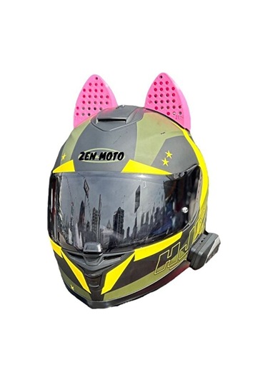Motosiklet Kask Kedi Kulağı Pembe Büyük Boy