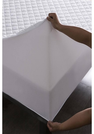 Sessiz Pamuklu Alez Yatak Koruyucu Kapitoneli Fitted Beyaz Tek Kişilik