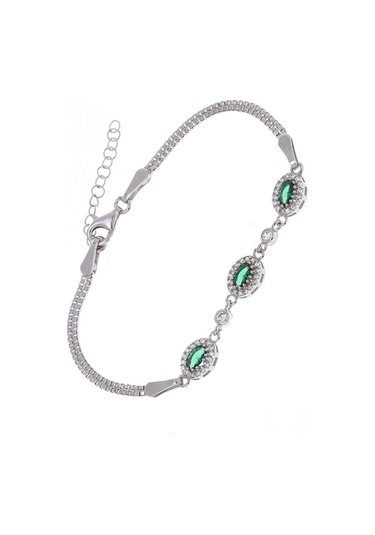 Nagiss Oval Yeşil Zirkon Taşlı 925 Ayar Gümüş Kadın Bileklik