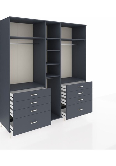 Kronos Dolap 8 Raflı 8 Çekmeceli 3 Askılı 220x59x243 Antrasit-antrasit/antrasit Antrasıt/antrasıt