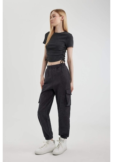 DeFacto Coool Basic Düz Beli Paçası Lastikli Kargo Cepli Jogger Eşofman Altı C1443AX24SPAR226