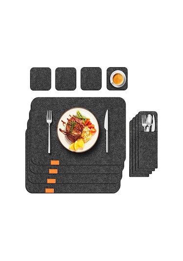 Xiaaokeji Set Yıkanabilir Keçe Amerikan Servis Masa Örtüleri Yalıtım Pedleri Siyah Siyah