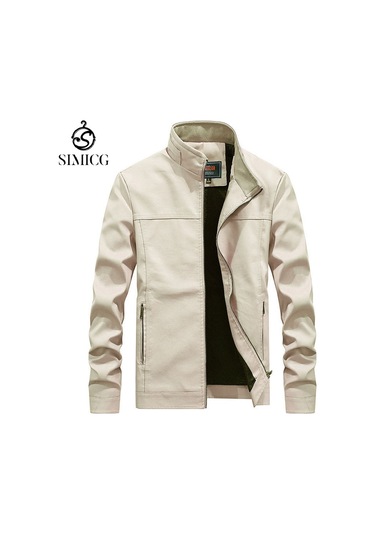 İlkbahar Ve Sonbahar Erkek Dik Yaka Düz Renk Ceket Beyaz