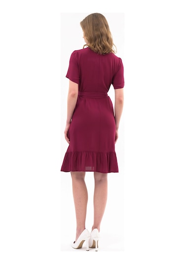 Kadın Önden Düğme Detaylı Yazlık Midi Elbise 4437/105 Bordo