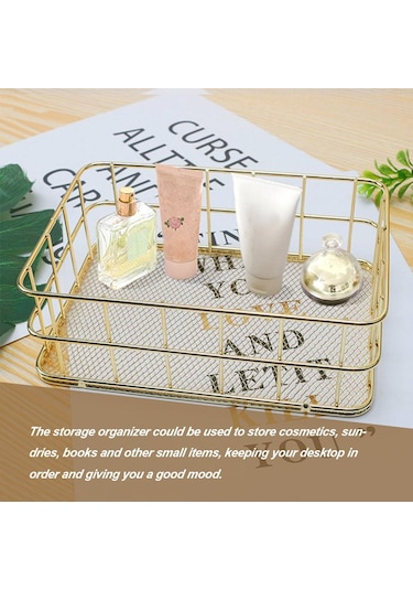 Gül Altın 24.5 16.5cm S/l Boyutu Depolama Sepeti Altın Demir Depolama Sepeti Çok Fonksiy Tel Örgü Masaüstü Depolama Sepet 56702251