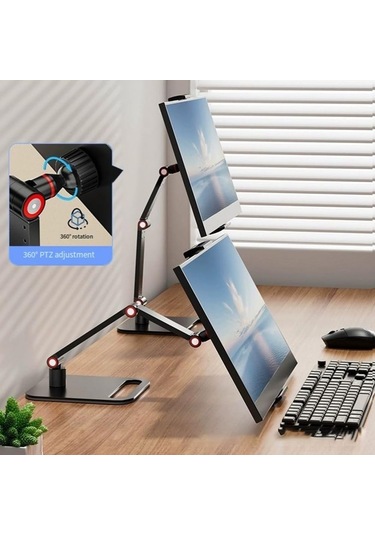 Gajeena Siyah Üç Bölmeli, 360 Derece Dönebilen, Masa Üstü Klemli, Kolay Kurulumlu, Taşınabilir Tablet/monitör Tutucu - Ev Ofisi Ve Oyun İçin Uygun