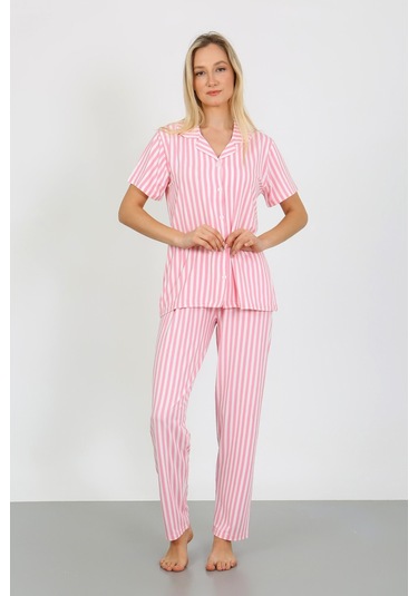 Nisanca Kısa Kollu Milan Gömlek Pijama Takımı- Genç Anne Serisi Pembe