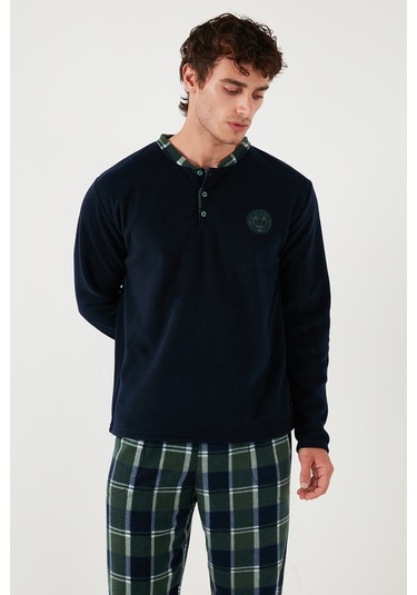 Buratti Ekose Regular Fit Bisiklet Yaka Kışlık Polar Erkek Pijama Takımı 609610013W4 Lacivert