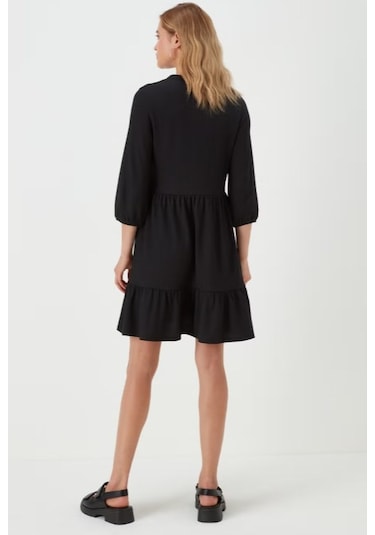 Kadın Siyah Jarse V Yaka Truvakar Kol Mini Elbise 2475 Siyah