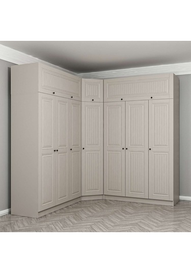 Kale 7 Kapaklı 4 Çekmeceli Köşe Dolap + Yüklük Kumtaşı Mebran İlkbahar 235cm Bej