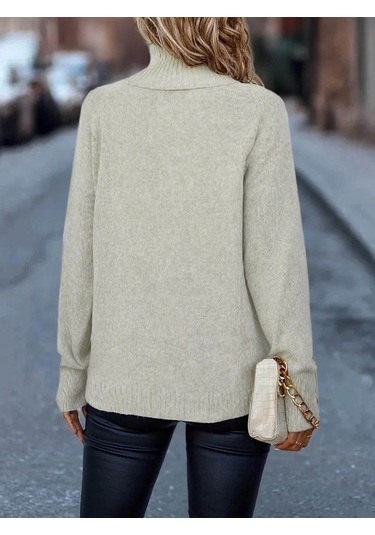 Kadın Uzun Kollu Balıkçı Yaka Triko Bluz Bej