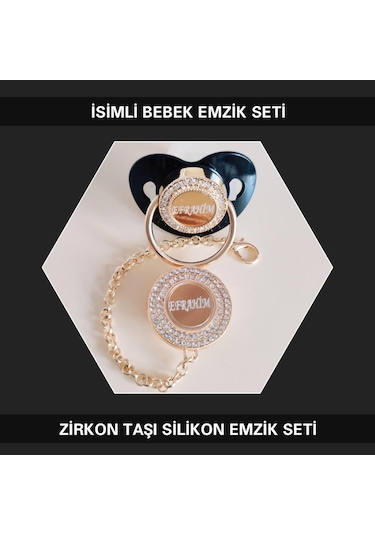 Sahi Aksesuar İsimli Zirkon Taşlı Silikon Bebek Emzik Seti Mavi