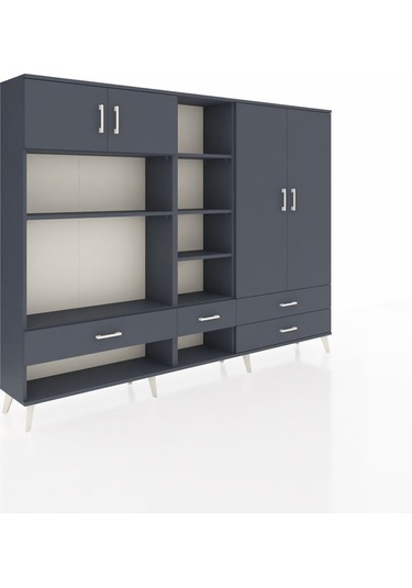 Arges Dolap 12 Raflı 4 Çekmeceli 4 Kapaklı 220x30x163 Antrasit-an Antrasit-antrasit