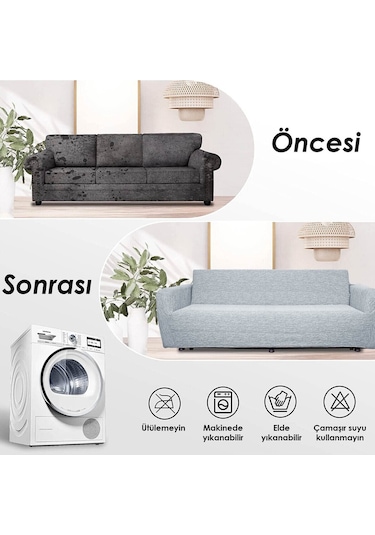 Jakarlı Düz Desen 3 3 1 1 Gri Lastikli Kanepe Örtüsü Lastikli Koltuk Örtüsü Koltuk Kılıfı Takımı Gri