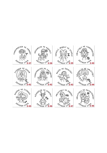 Kişiye Özel Burç Temalı Türk Kahve Fincanı, Doğum Günü Hediyesi Z1 Serisi Beyaz