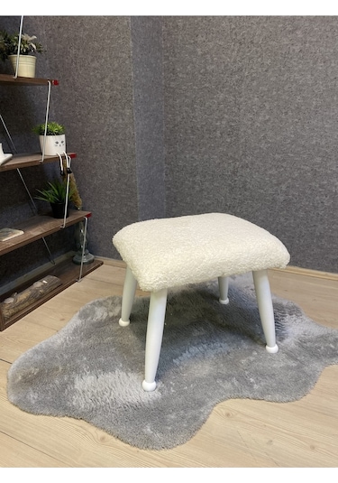 Trend Lake Teddy Krem Ahşap Ayak Uzatma Pufu Makyaj Koltuğu Bench Tabure