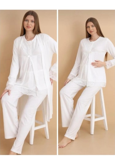 Nehir 4022 Hamile Lohusa 3'lü Pijama Sabahlık Takım