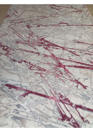 Linea Home Pembe Mermer Desen Yıkanabilir Kaymaz Taban Dört Mevsimlik Salon Banyo Balkon Genç Odası Kesme Halı Pembe