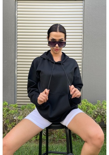 Modagen Kadın Oversize Siyah Sweatshirt Galaksi Baskılı Siyah