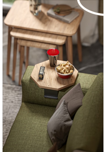 İkili Yan Sehpa Ayarlanabilir Tepsi Sekizgen Atlantik Çam