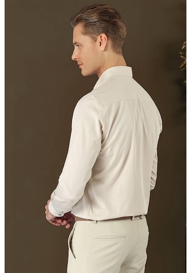 Efor Gk 711 Slim Fit Bej Klasik Gömlek Bej