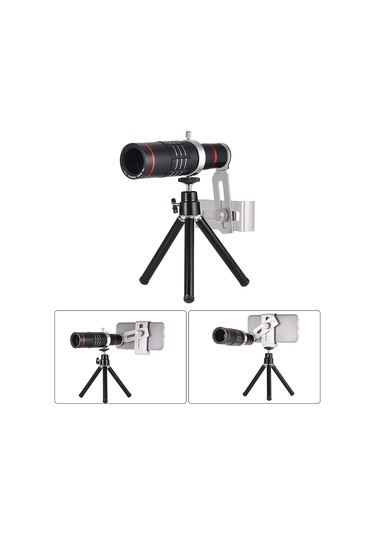 Yaozixa 18x Uzun Mesafe Telefoto Lens - Universal Telefon Kameraya Takılabilir, Manuel Odaklama, Alüminyum Gövde Siyah