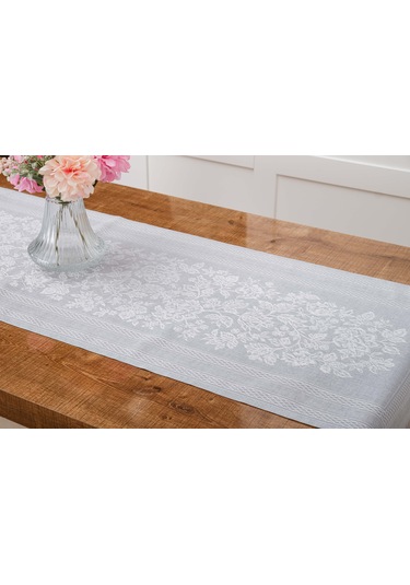 Finezza Lola Jakar Polyester Kumaş Gri Runner 45x150 cm - 1413