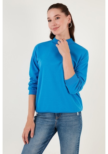 Lela Pamuklu Dik Yaka Basic Örme Bayan Sweat 5863323 Turkuaz