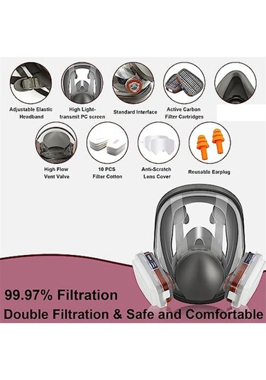 Ccgloball Tam Yüz Solunum Maskesi, 19'u 1 Arada 6800 Filtreli Yeniden Kullanılabilir Solunum Maskesi