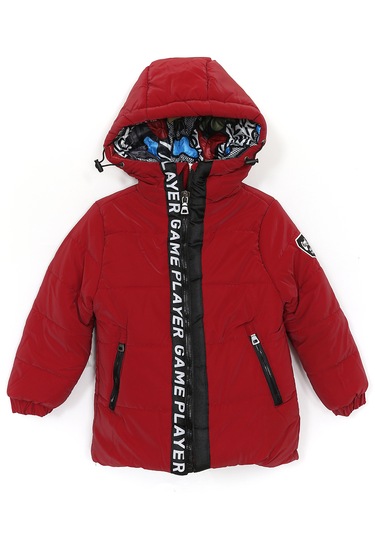 Game Player Şerit Detaylı Cepli Erkek Çocuk Kaban Kırmızı