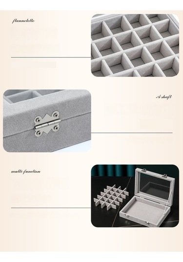 Yystore Takı Saklama Kutusu Kadife Şeffaf Pencere Ücretsiz Kombinasyon Gri