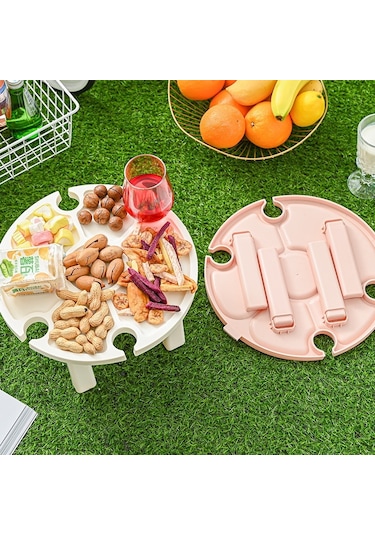 Açık Piknik Taşınabilir Katlanır Şarap Masası Beyaz