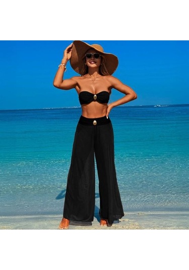 2 Adet/takım Kadın Mayo Seti Bandeau Dolgulu Telsiz Sütyen Yüksek Bel Yüzme Mavi