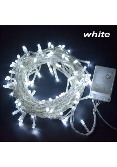 8 Fonksiyonlu 100 Ledli 10 M Fişli Led Dekor Lambası Beyaz Renk Dekoratif Yılbaşı Ağacı Işığı