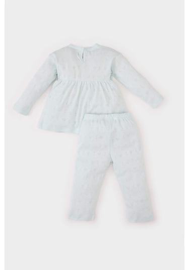 DeFacto Kız Bebek Pijama Takımı Ribana Uzun Kollu Üst Beli Lastikli Uzun Alt E0766A525SPBE61 Mavi