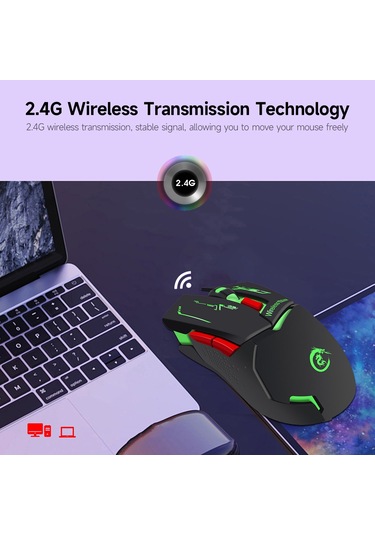 Maiyame X30 Kablosuz Mouse: 2.4g Bağlantı, 3 Seviye Dpı 1200-2400 , Renkli Solunum Işığı, 1200mah Şarj Edilebilir Pil, Siyah Optik