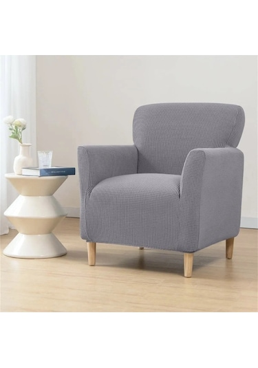 StarMall Streç Yikanabilir Karedesen Tek kişili Koltuk Örtüsü, kanepe, çekyat Kılıfı Gri