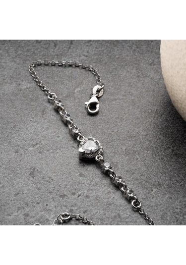 925 Ayar Gümüş Kalpli Sıra Taş Gümüş Bileklik Gümüş