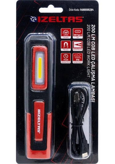 İzeltaş Cob Led Şarjlı Küçük Boy Çalışma Lambası 200 Lm Kırmızı - Siyah