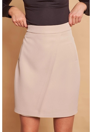 Yüksek Bel Anvelop Kruvaze Pamuklu Likralı Kumaş Kalem Ofis Etek -taş Taş