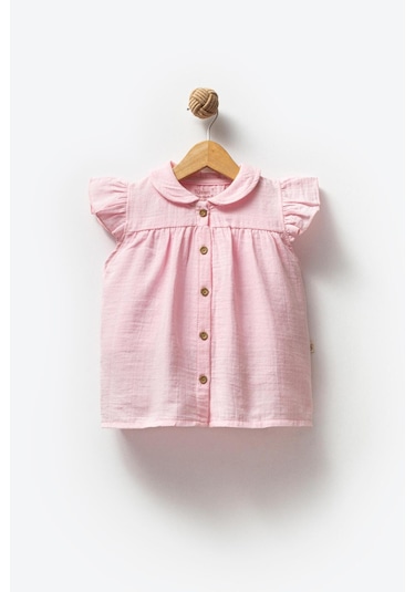 By Bubbles Müslin Bebe Yaka Kız Bebek Elbise Pembe