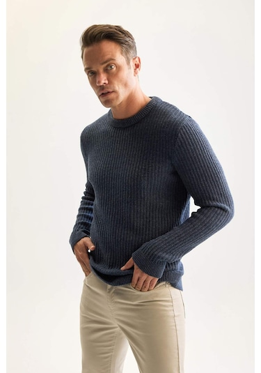 DeFacto Standart Fit Bisiklet Yaka Dokulu Triko Kazak E0811AXNSIN34