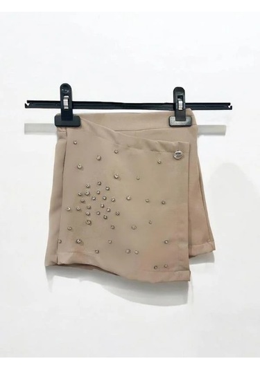 Kız Çocuk Taş İşlemeli Şort Etek-14394 Vizon