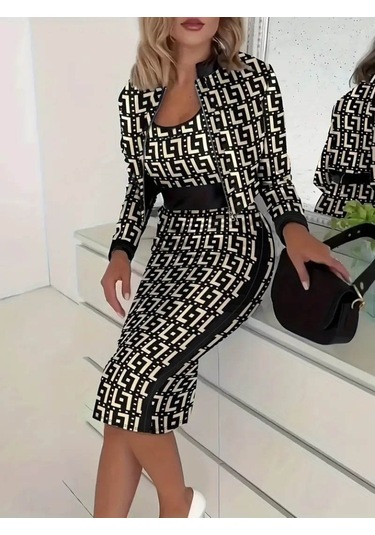 The İstanbul Kadın Uzun Kollu Askılı Yuvarlak Yaka Desenli Dalgıç Bluz Ceket Ve Etek Üçlü Takım Siyah The İstanbul Kadın Uzun Kollu Askılı Yuvarlak Yaka Desenli Dalgıç Bluz Ceket Ve Etek Üçlü Takım Siyah