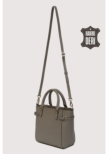 Hakiki Deri Kadın El Çantası Vizon Smr7922 Vizon