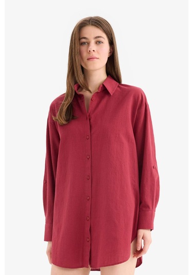 DeFacto Regular Fit Pamuklu Plaj Gömleği-Fall in Love W8241AZ25SMBR285 Bordo