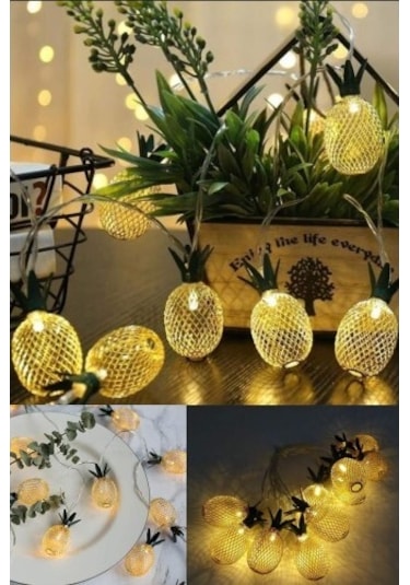 9016364638682188992 - 2m 10 Led 2 Kademeli Ananas Led Işık Pilli Sarı