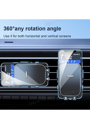 Seametal Yerçekimi Ayarlanabilir 360 Derece Döndürme Havalandırma Klipsi Araba Telefon Tutucu Montajı Siyah